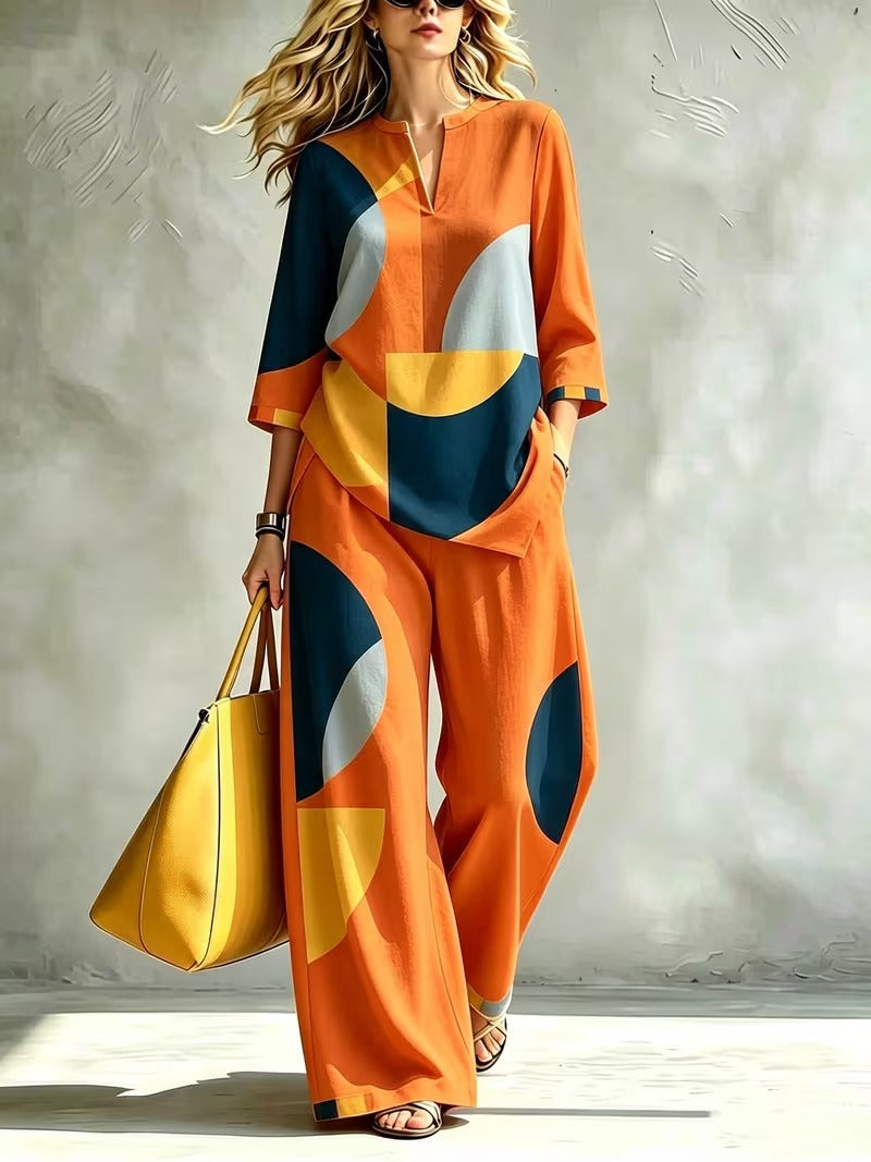 Women’s Urban Artistic Top & Wide-Leg Pants Outfit
