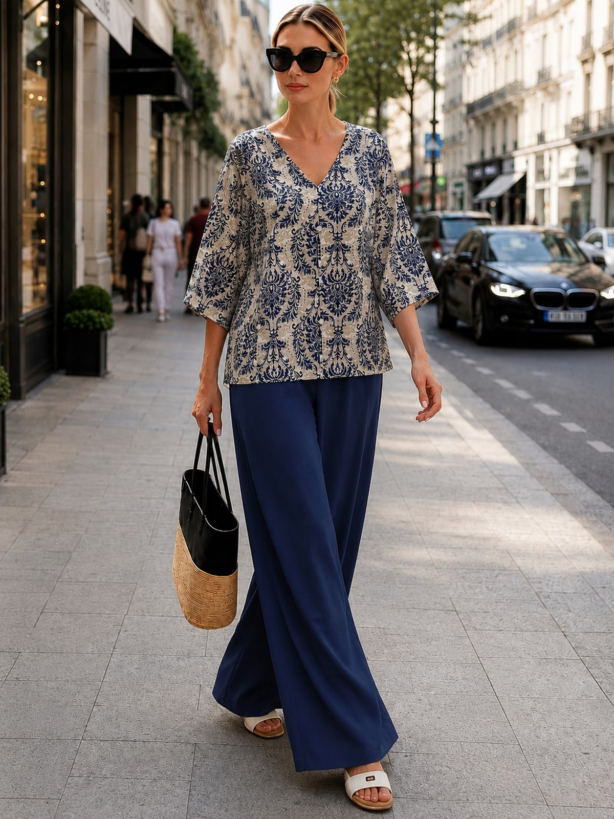 Women’s Boho Paisley Print Batwing Top & Wide-Leg Pants Co-Ord
