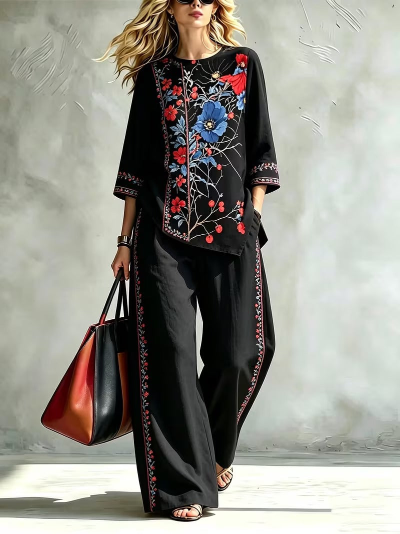 Women’s Casual Loose Top & Wide-Leg Trousers Co-Ord