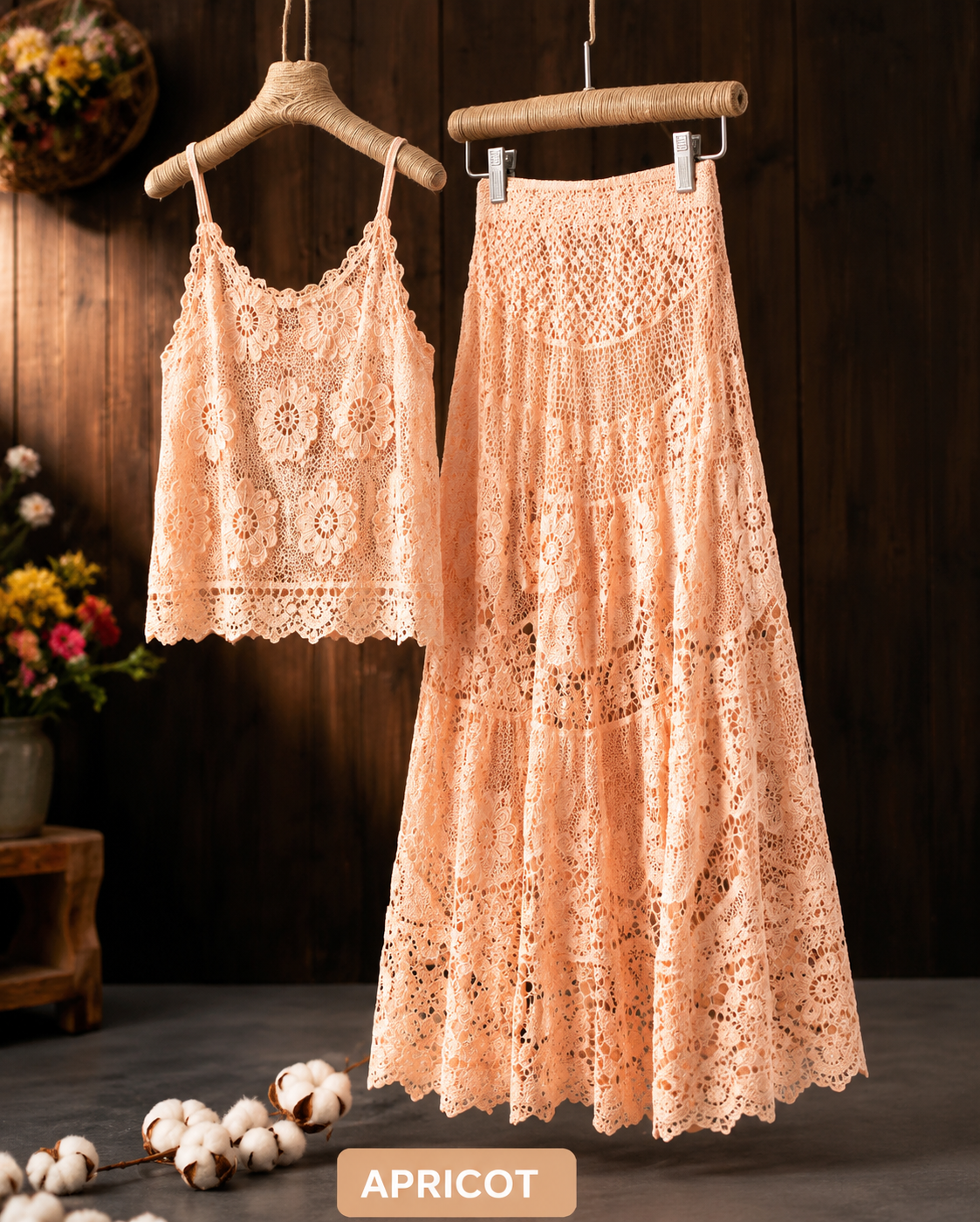 Women's Vintage Embroidered Cami & Midi Skirt Co-Ord Set