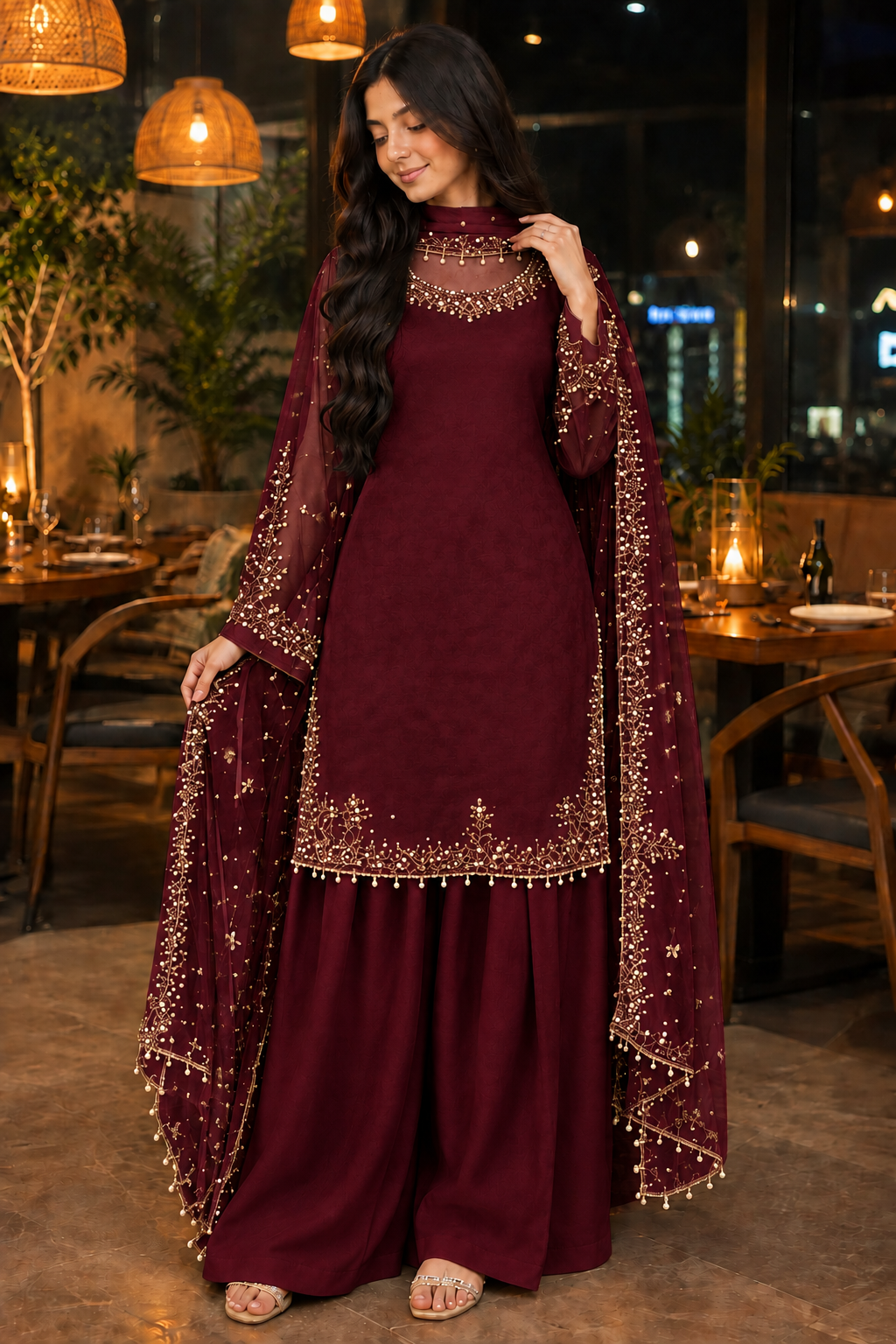 Women’s Elegant Embellished Kurta & Palazzo Co-Ord