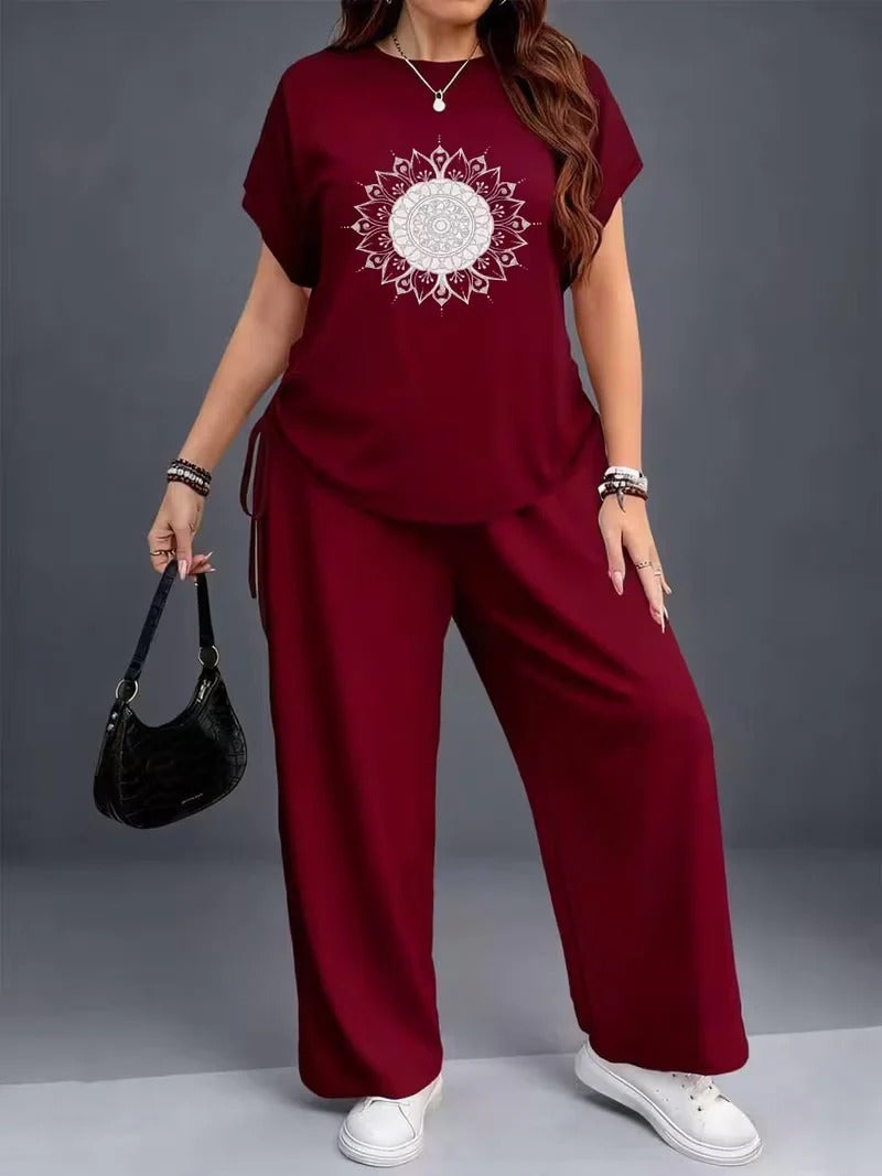 Women’s Casual Floral Drawstring Top & Relaxed Pants Co-Ord Set