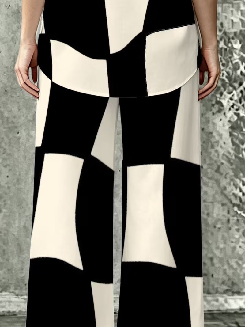 Women’s Casual Lapel Collar & Wide-Leg Pants Set