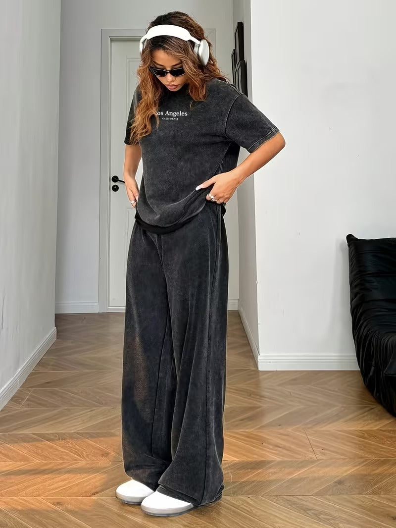 Women’s Casual Oversized Tee & Wide-Leg Pants Set