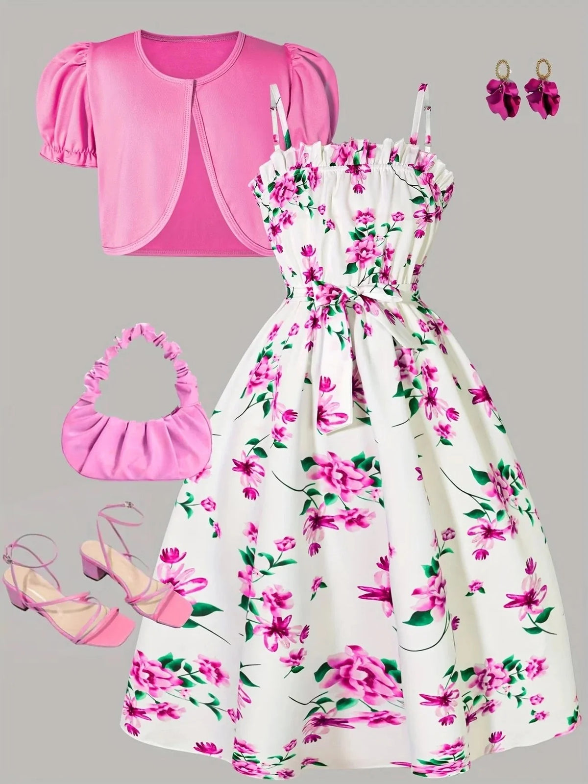 Women’s Soft Floral Print Dress & Short Sleeve Shrug Co-Ord