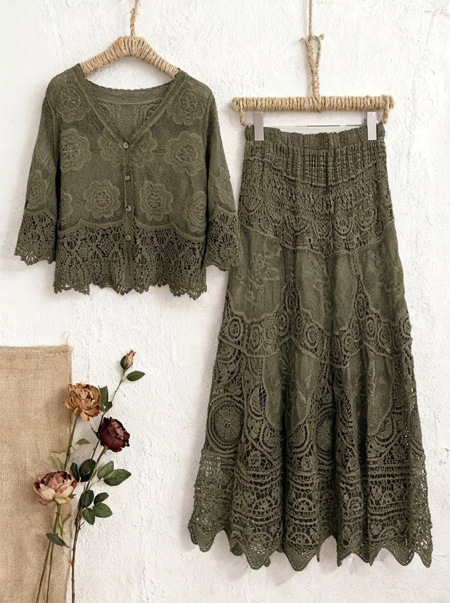 Women's Boho Lace Two-Piece Skirt Set