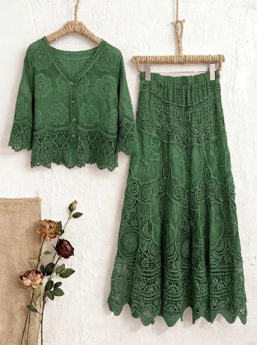 Women's Boho Lace Two-Piece Skirt Set