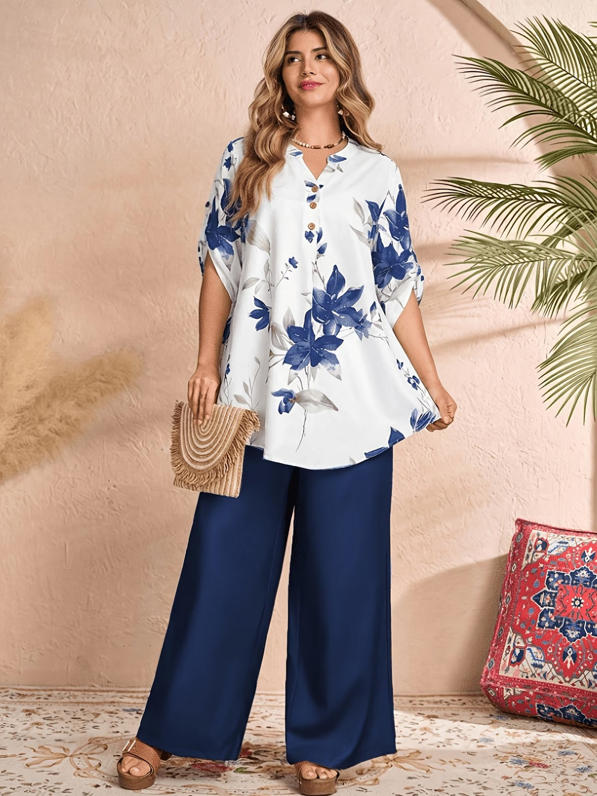 Women's Casual Shirt & Long Pants 2-Piece Set