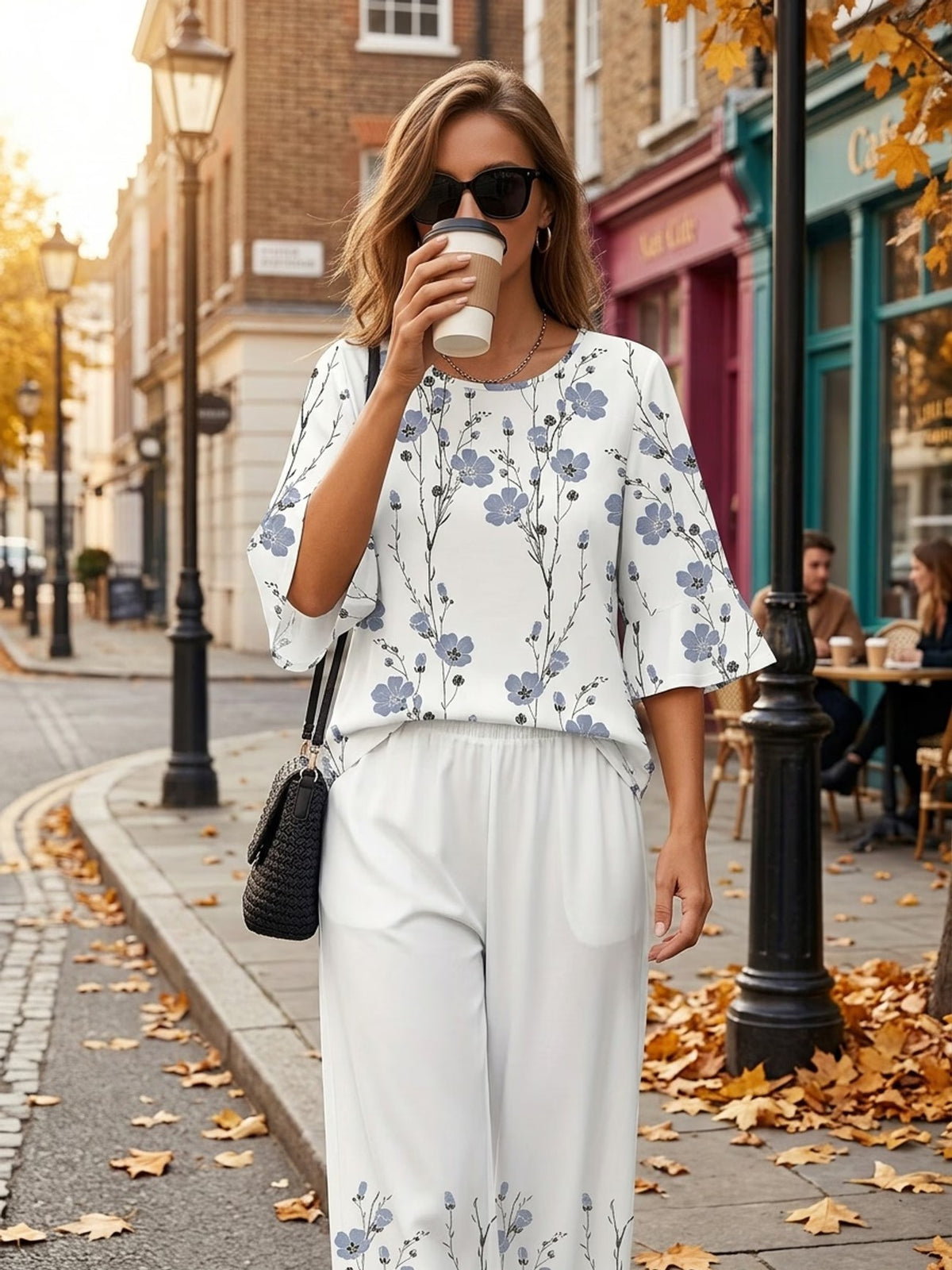Women's Lightweight Floral Top & Elastic Waist Pants Set