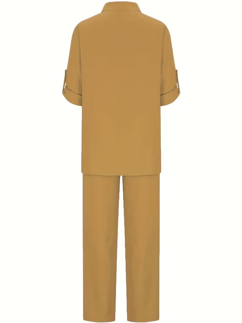 Women’s Loose-Fit Collared Shirt & Trousers Set