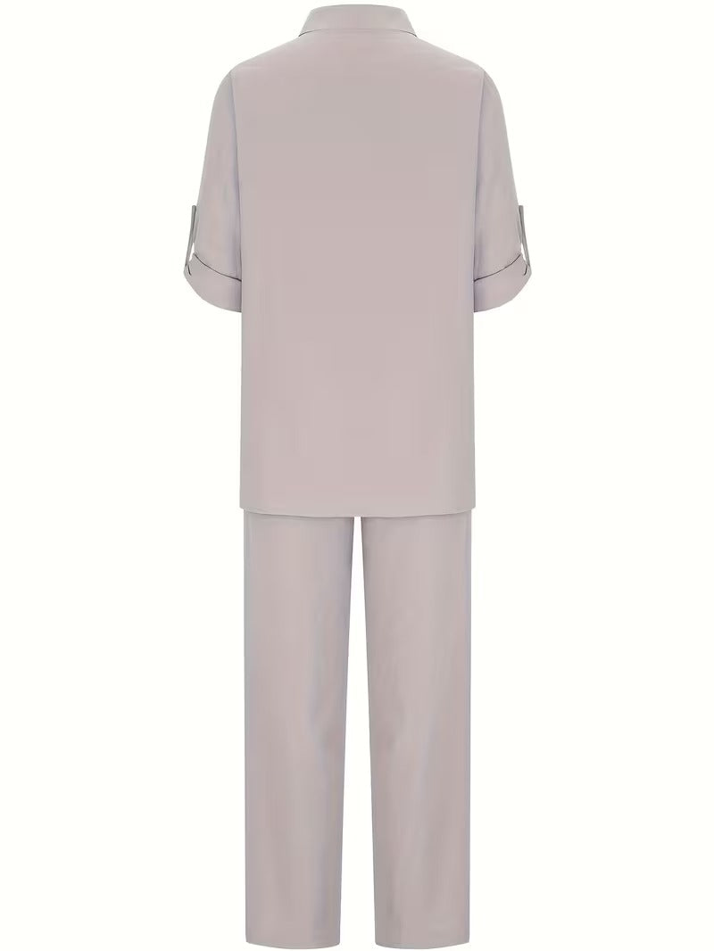 Women’s Loose-Fit Collared Shirt & Trousers Set