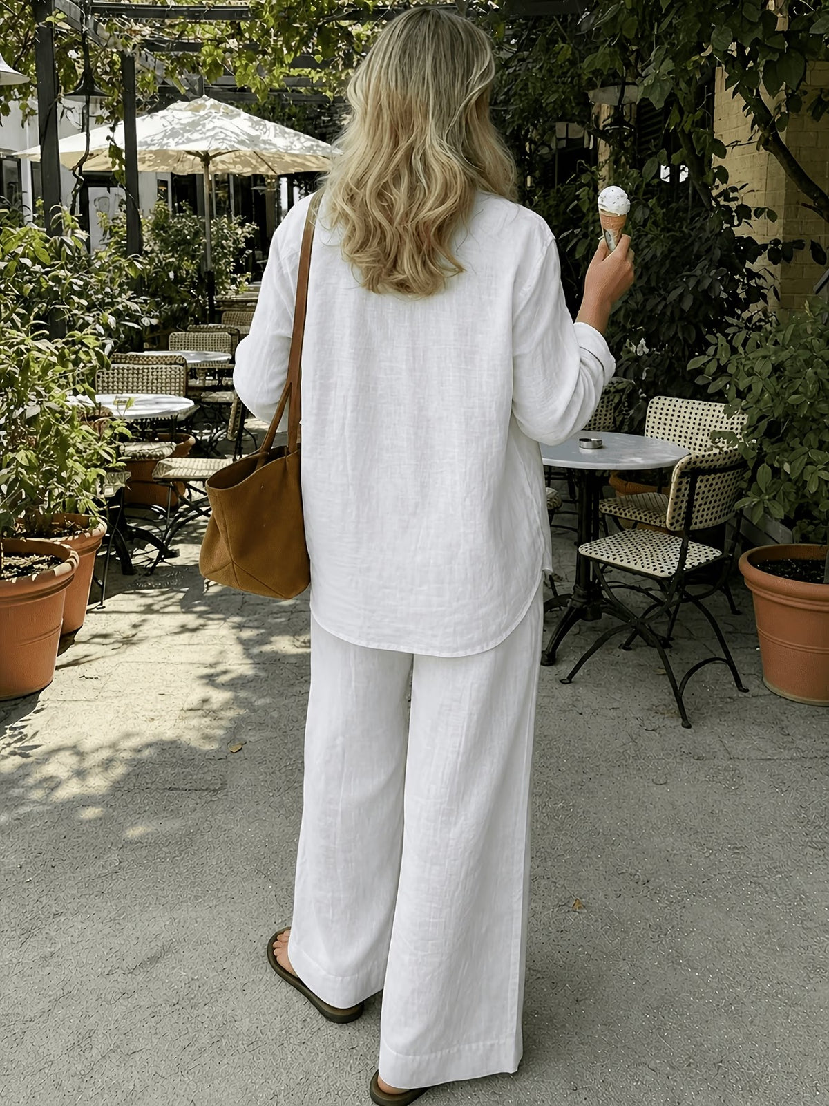 Women’s Classic Shirt & Wide-Leg Pants 2-Piece Co-Ord