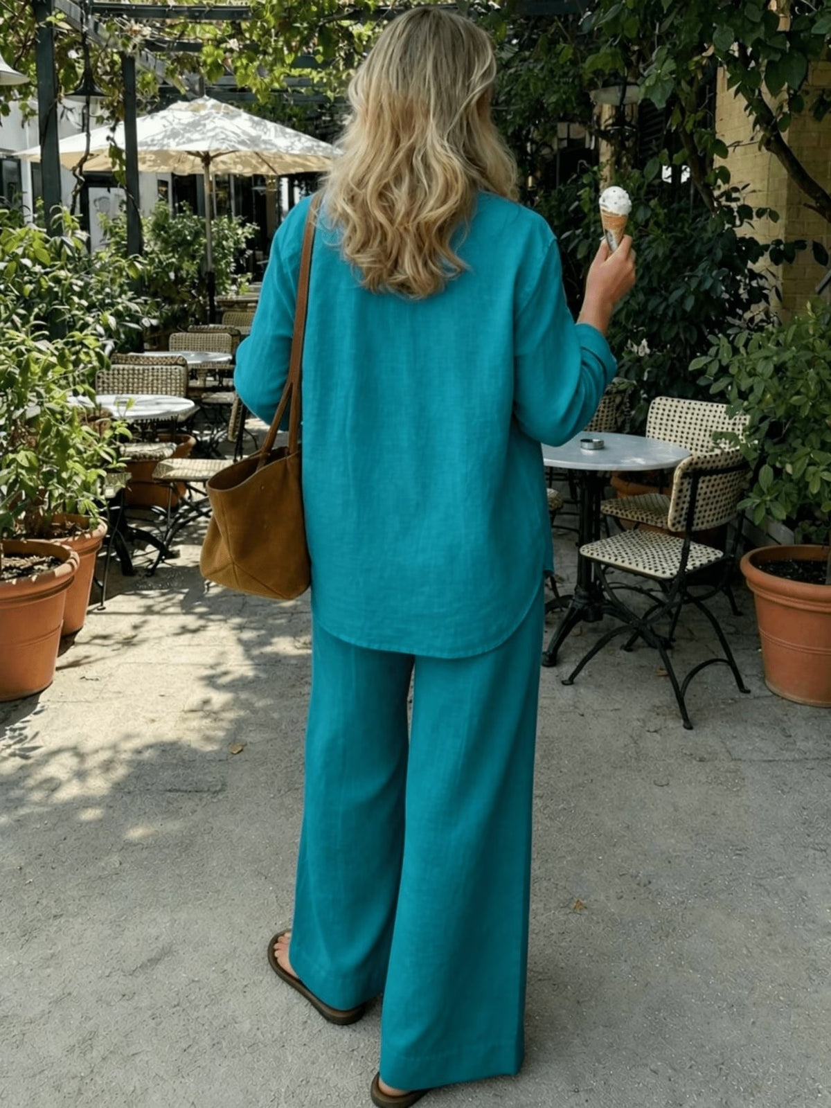 Women’s Classic Shirt & Wide-Leg Pants 2-Piece Co-Ord
