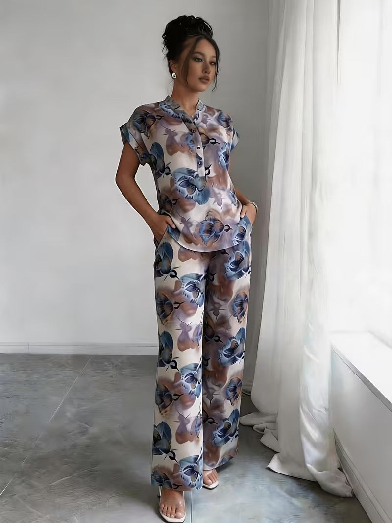 Women’s Stylish Printed Top & Relaxed Pants 2-Piece Set
