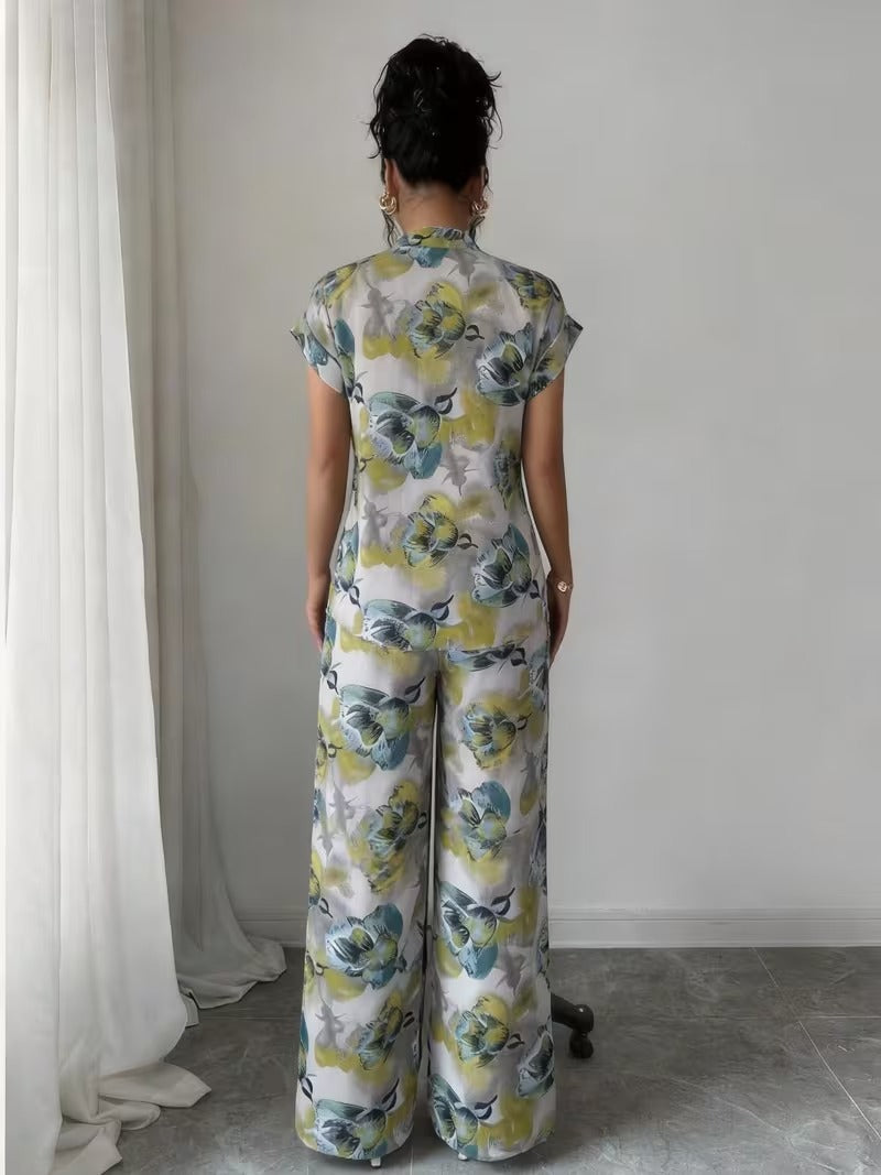 Women’s Stylish Printed Top & Relaxed Pants 2-Piece Set