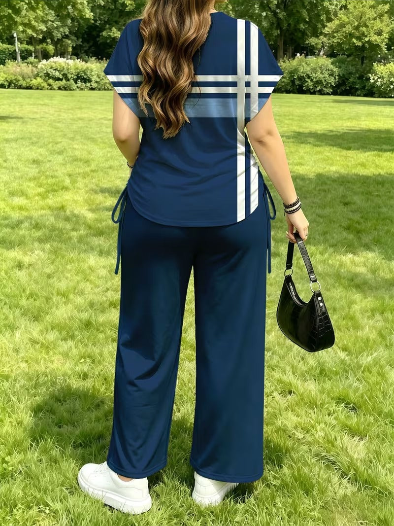 Women’s Playful Print Short Sleeve Top & Wide-Leg Pants Set