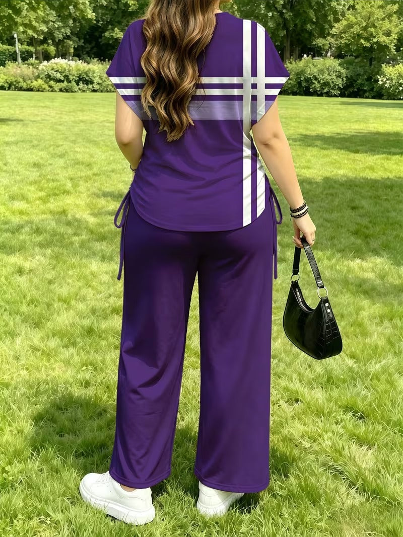 Women’s Playful Print Short Sleeve Top & Wide-Leg Pants Set