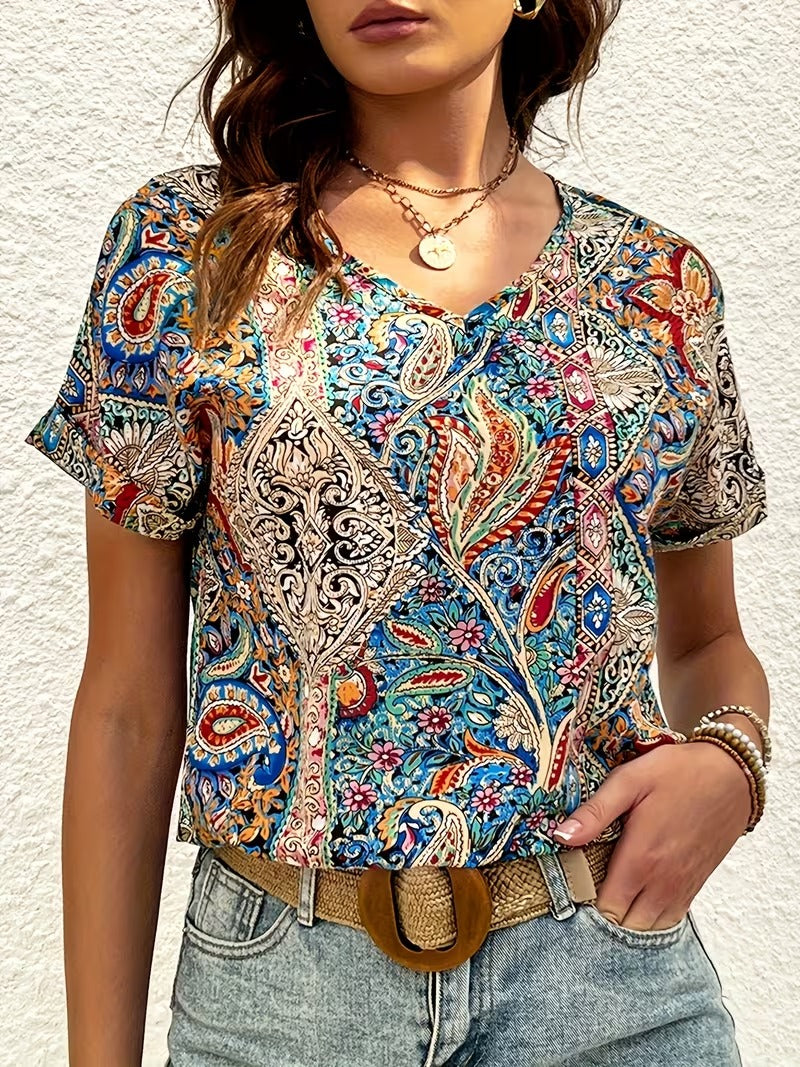 Women’s Paisley Casual Top & Drawstring Waist Pants Set