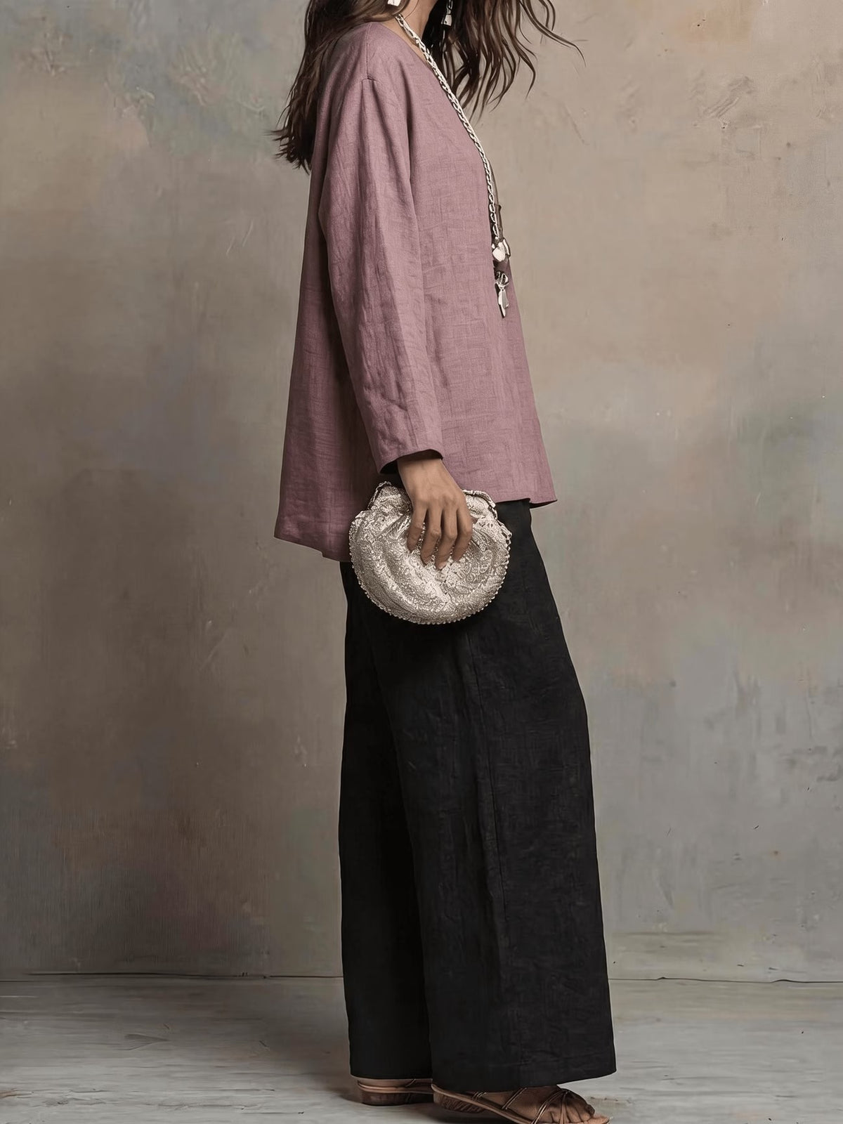 Women’s Boho Casual Top & Relaxed Wide-Leg Pants Set
