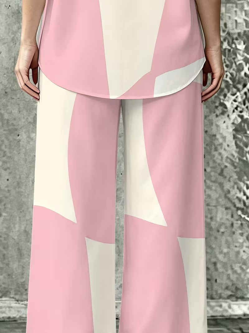 Women’s Casual Lapel Collar & Wide-Leg Pants Set