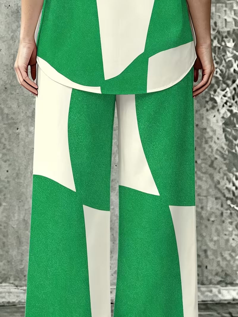 Women’s Casual Lapel Collar & Wide-Leg Pants Set