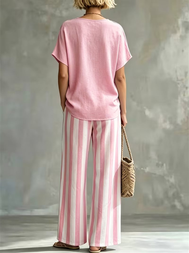Women’s Casual Linen-Look Top & Pants Set