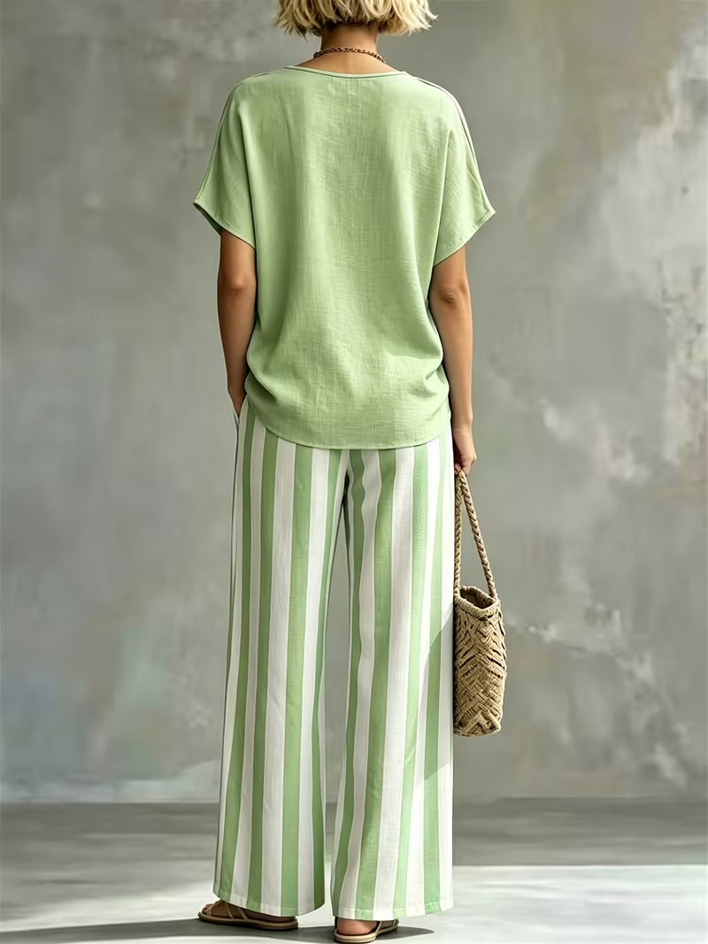 Women’s Casual Linen-Look Top & Pants Set