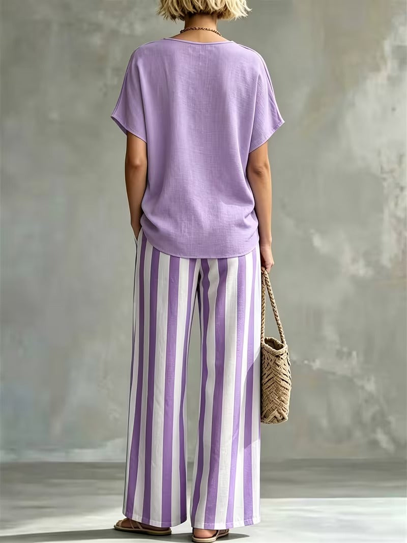 Women’s Casual Linen-Look Top & Pants Set