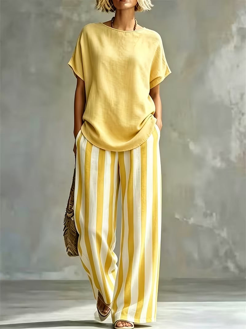 Women’s Casual Linen-Look Top & Pants Set