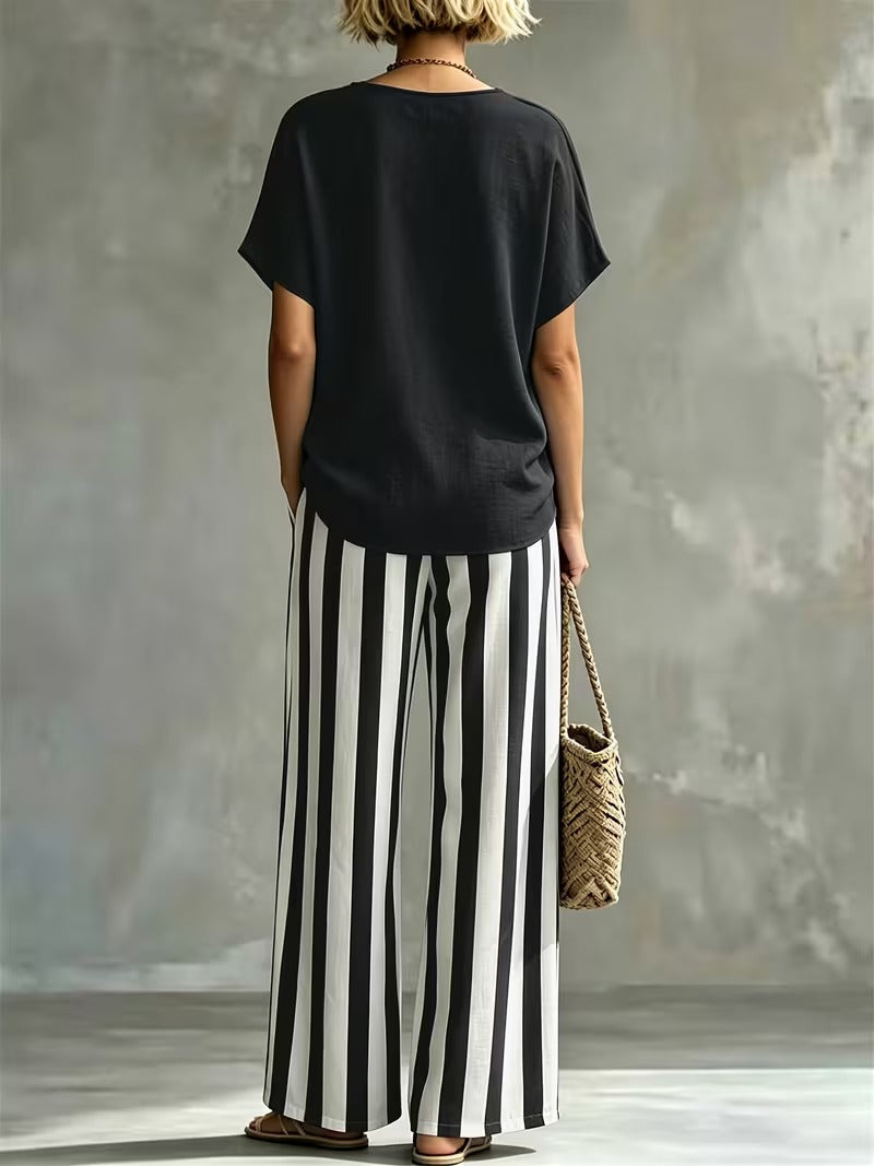 Women’s Casual Linen-Look Top & Pants Set