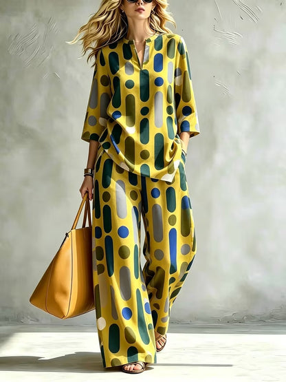 Women’s Casual Stand Collar Top & High-Waist Pants Set