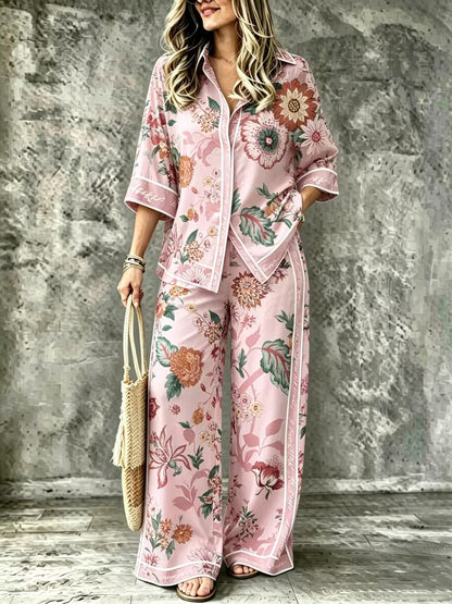 Women’s Vintage-Inspired Shirt & Wide-Leg Pants Co-Ord