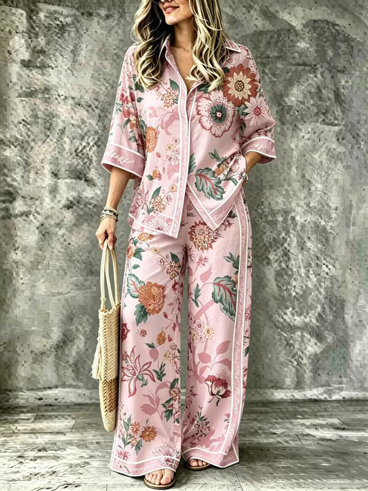 Women’s Vintage-Inspired Shirt & Wide-Leg Pants Co-Ord