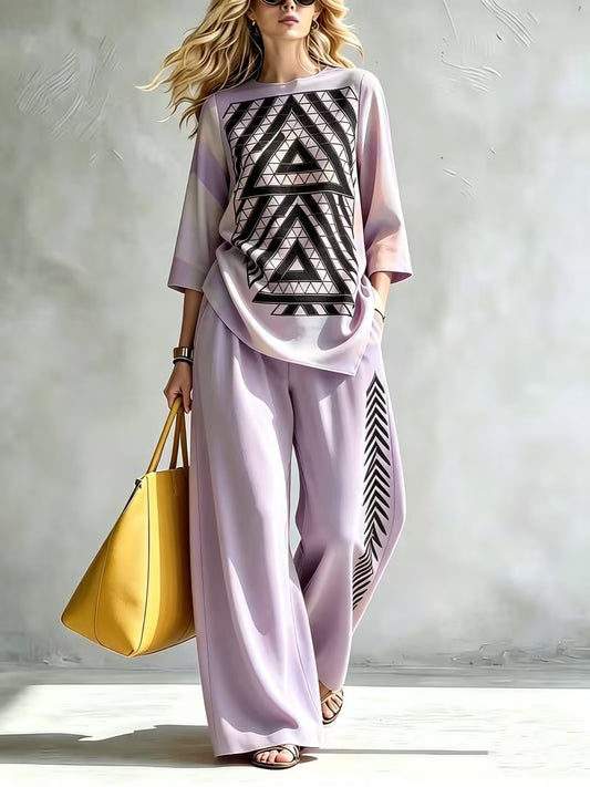 Women’s Boho Pullover & High-Waist Wide-Leg Pants Set