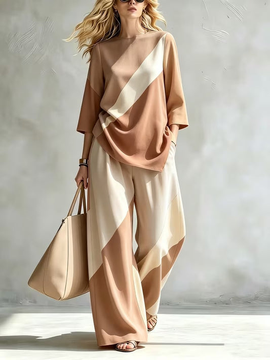 Women’s Boho Pullover & High-Waist Wide-Leg Pants Set