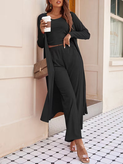 Women’s Long Sleeve Knit Cardigan, Top & Pants Pajama Set