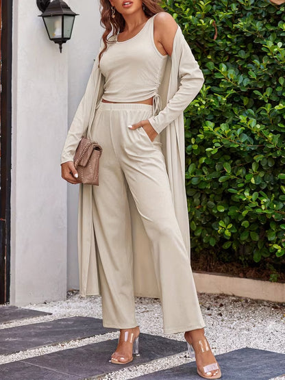 Women’s Long Sleeve Knit Cardigan, Top & Pants Pajama Set