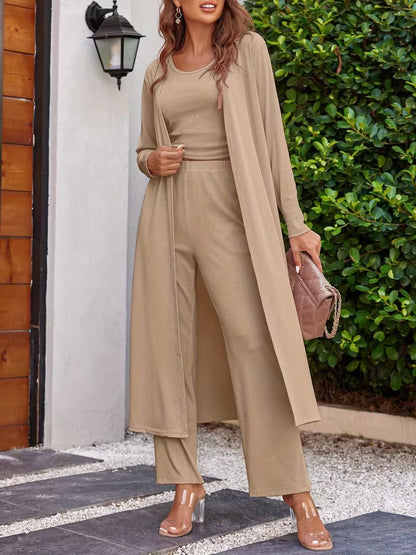 Women’s Long Sleeve Knit Cardigan, Top & Pants Pajama Set