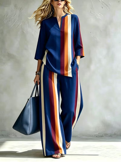 Women’s Loose-Fit Striped Top & Wide-Leg Pants Set