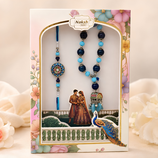 Premium Blue Beaded Rakhi Combo Set