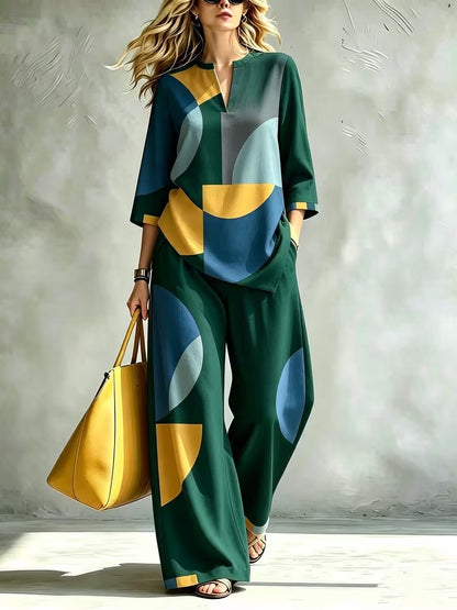 Women’s Urban Artistic Top & Wide-Leg Pants Outfit