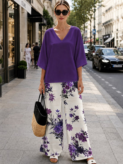 Women’s Boho Paisley Print Batwing Top & Wide-Leg Pants Co-Ord