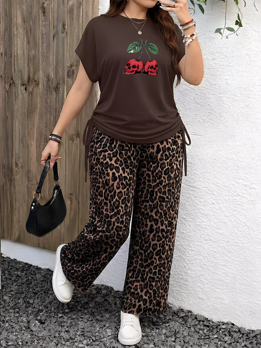 Women’s Chic Printed Top & Relaxed Wide-Leg Pants Co-Ord