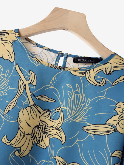 Women’s Lightweight Floral Blouse & Long Trousers 2-Piece Casual Set