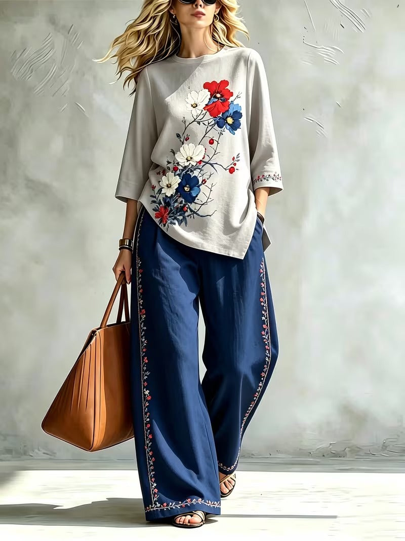 Women’s Casual Loose Top & Wide-Leg Trousers Co-Ord