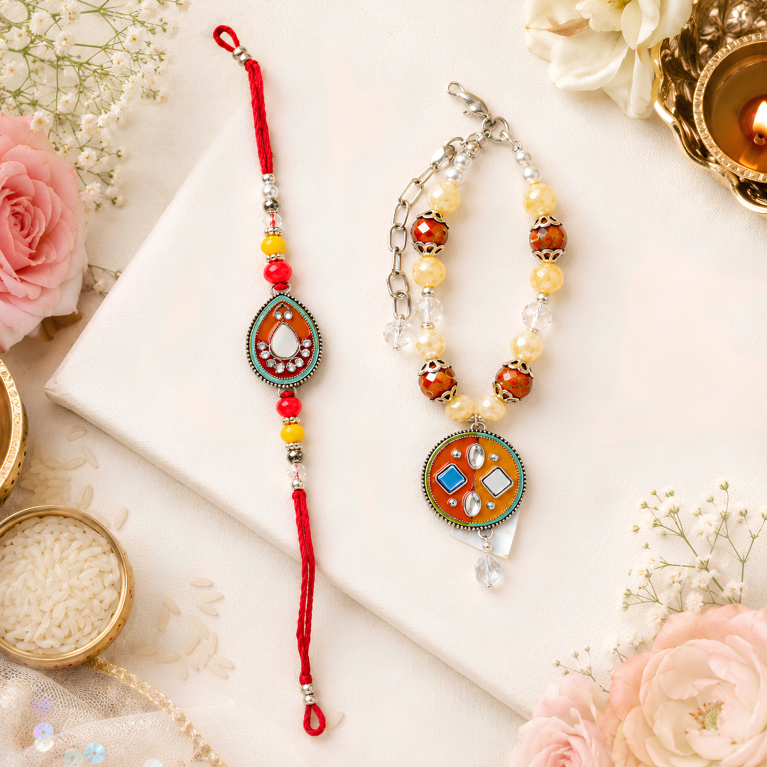 Premium  Beaded Rakhi Combo Set
