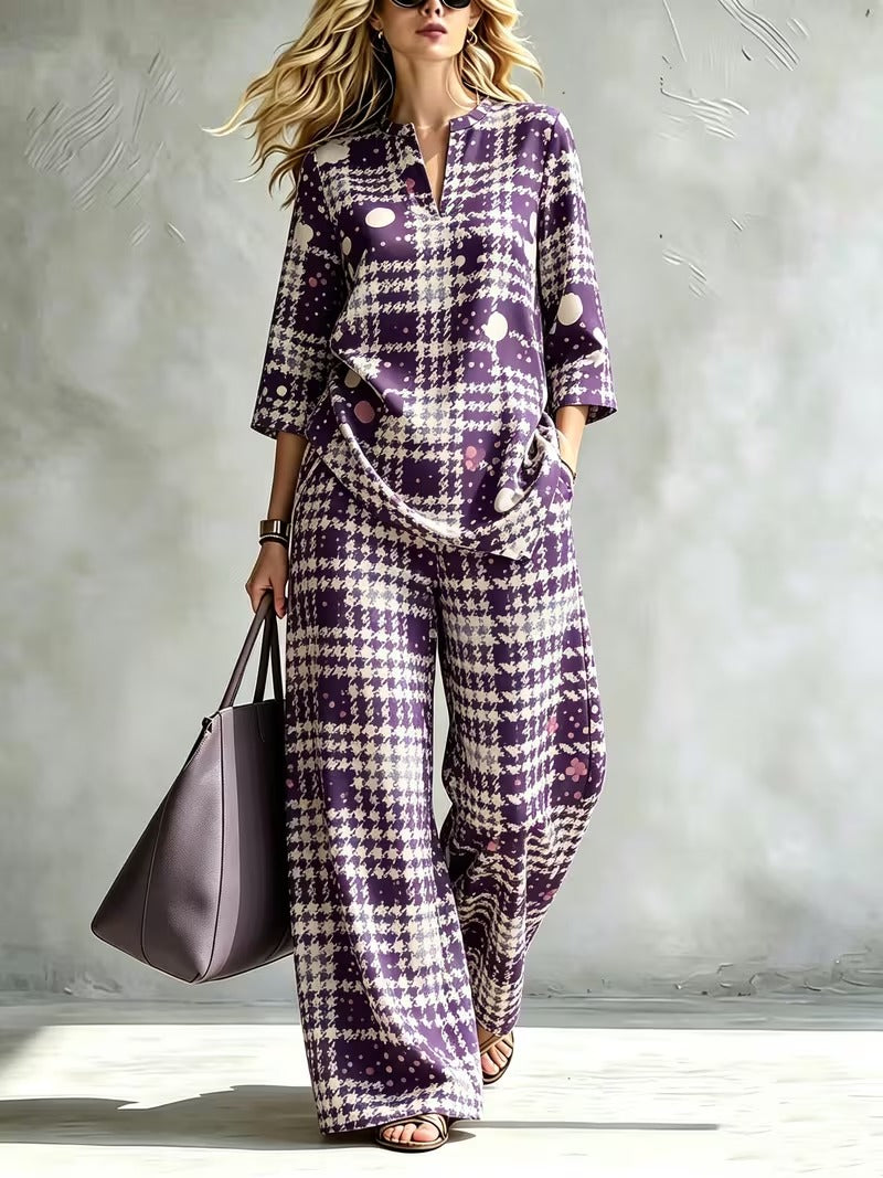 Women’s V-Neck Top & Relaxed Wide-Leg Pants Co-Ord