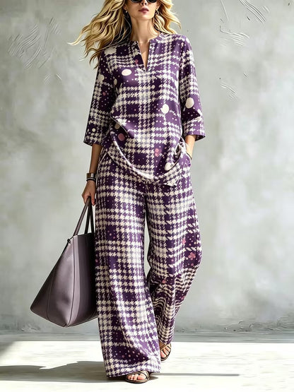 Women’s V-Neck Top & Relaxed Wide-Leg Pants Co-Ord