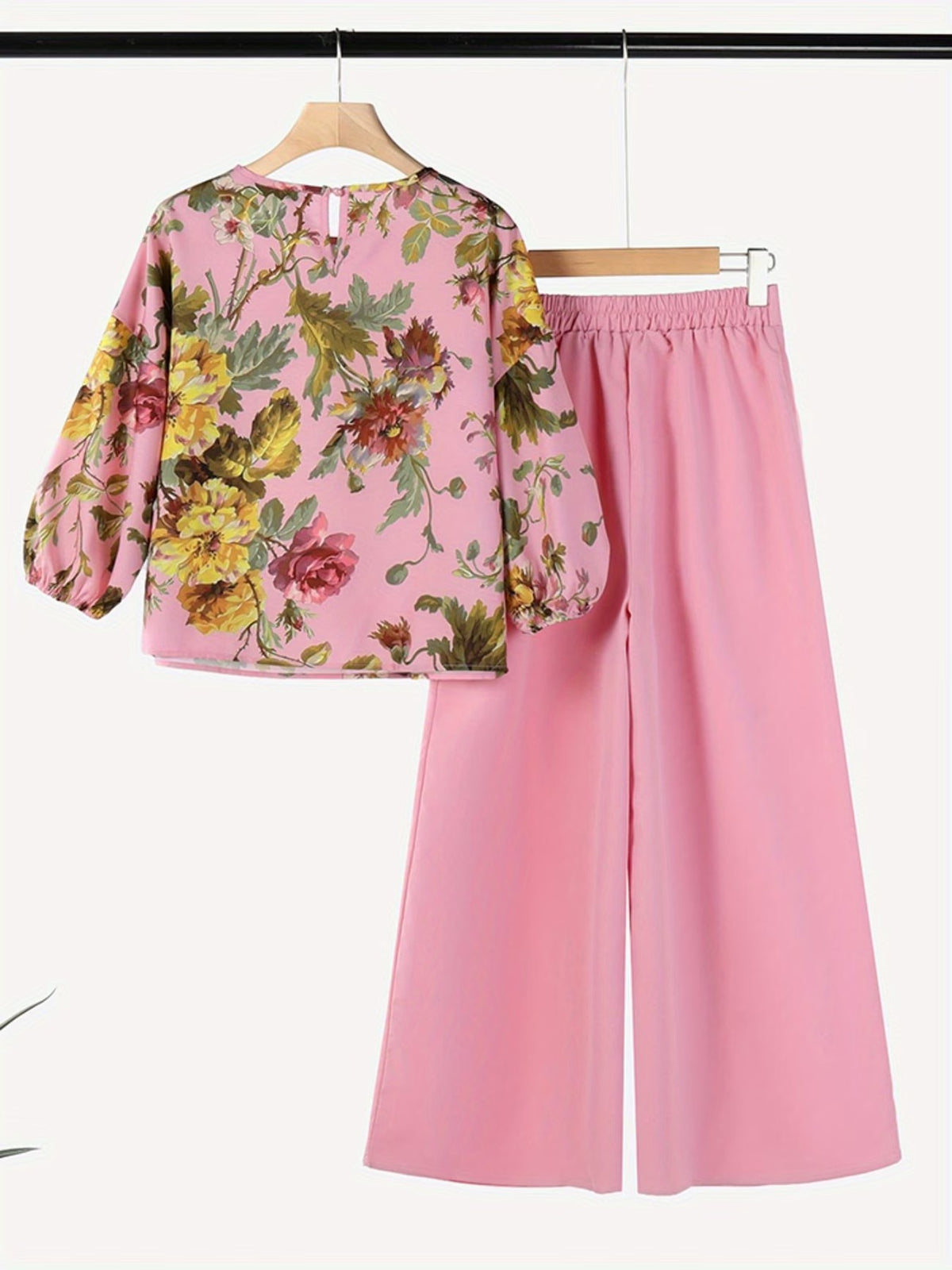 Women’s Lightweight Floral Blouse & Long Trousers 2-Piece Casual Set