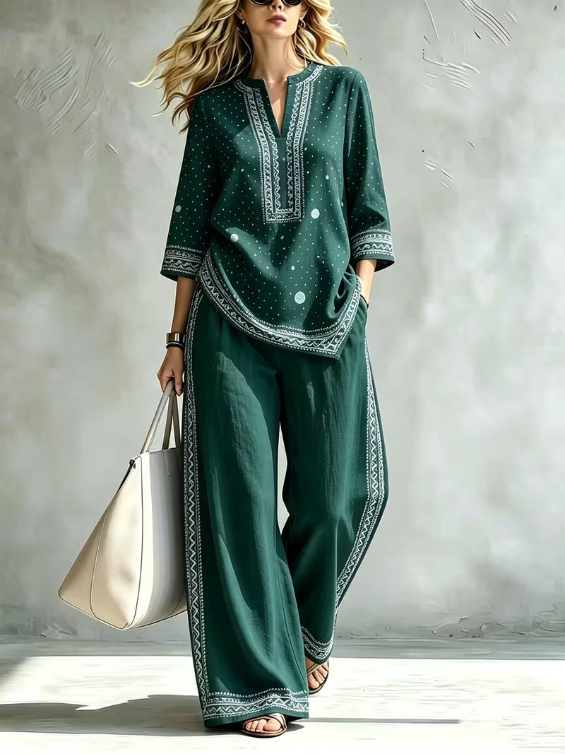 Women’s Casual Stand Collar Top & High-Waist Pants Set